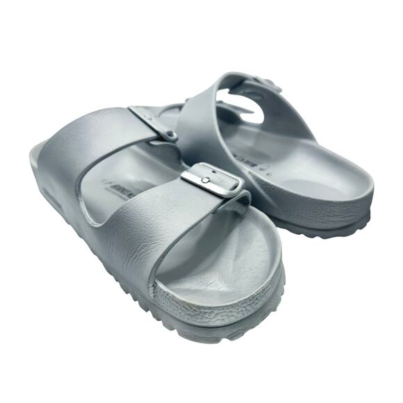 Birkenstock | Women | Arizona Essentials Metallic Silver Light Sandals | 9-9.5 - Picture 2 of 15